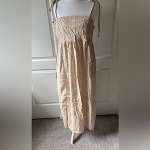 Old Navy Cream Floral Midi length Dress with slip from knee down.